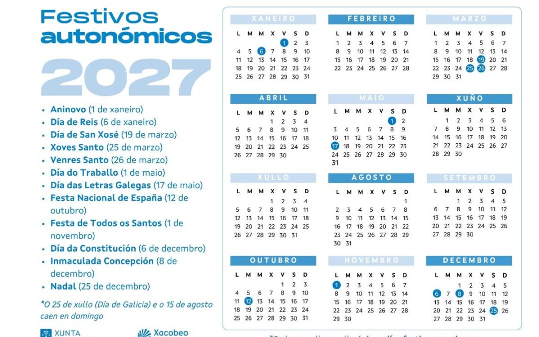 Rueda anuncia que la Xunta aprueba el calendario laboral para 2027 con el 19 de marzo y el 17 de mayo como festivos propios